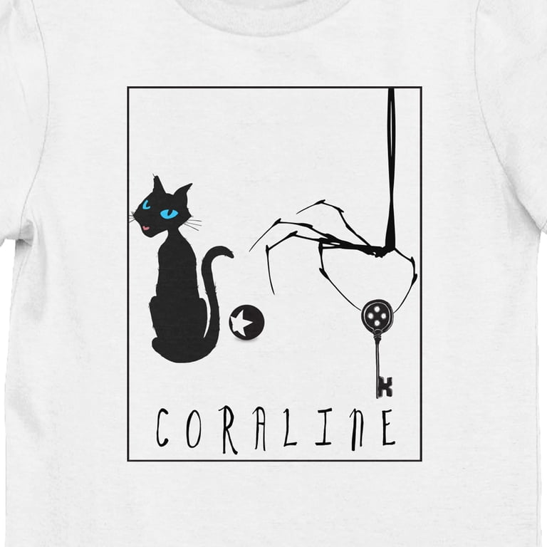 Coraline Black Cat & Other Mother With Key Youth Girl's White Crew