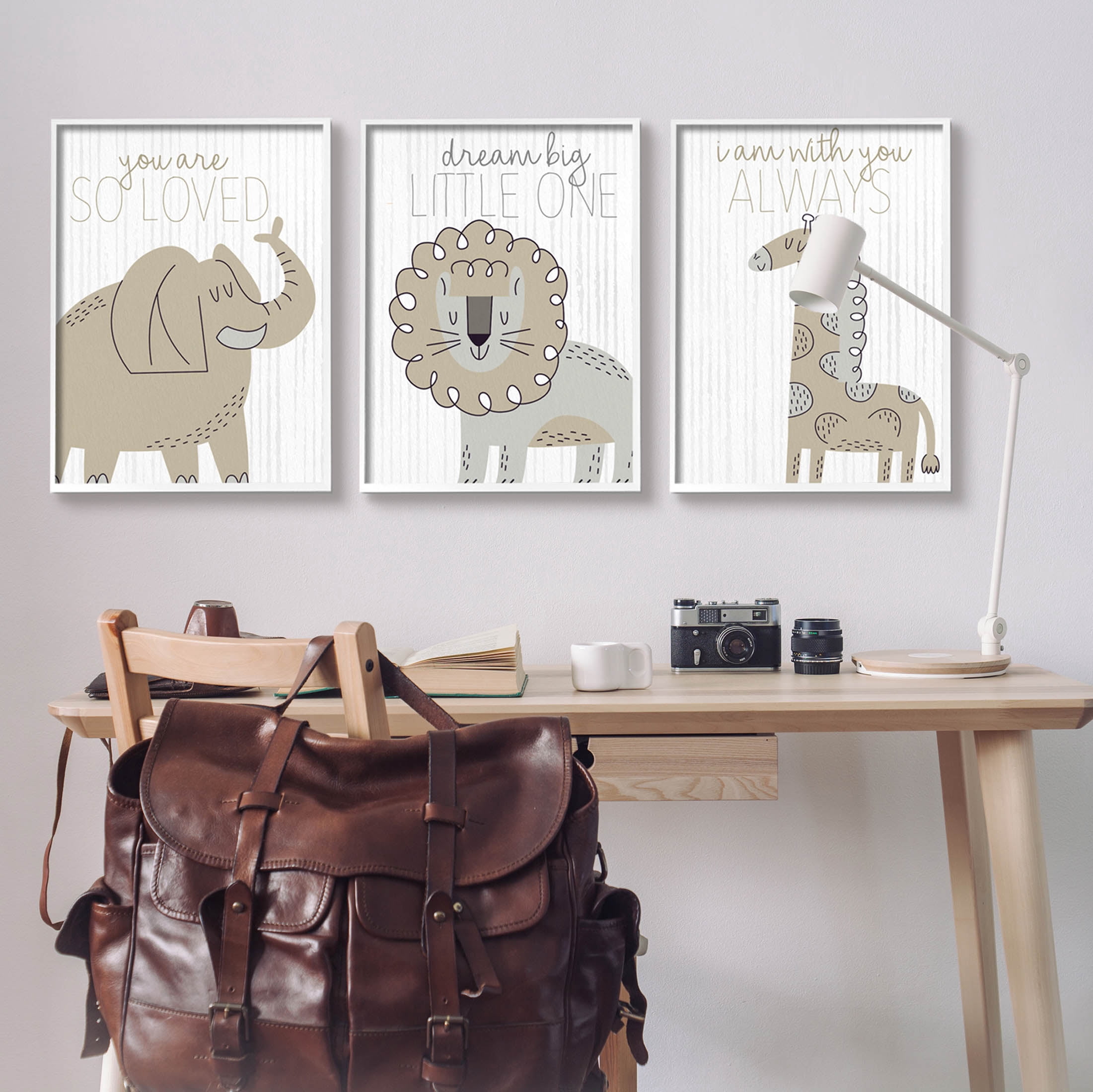 Stupell Industries Comforting Animal Nursery Sentiments Graphic Art White Framed Art Print Wall Art, Set of 3, Design by Kim Allen