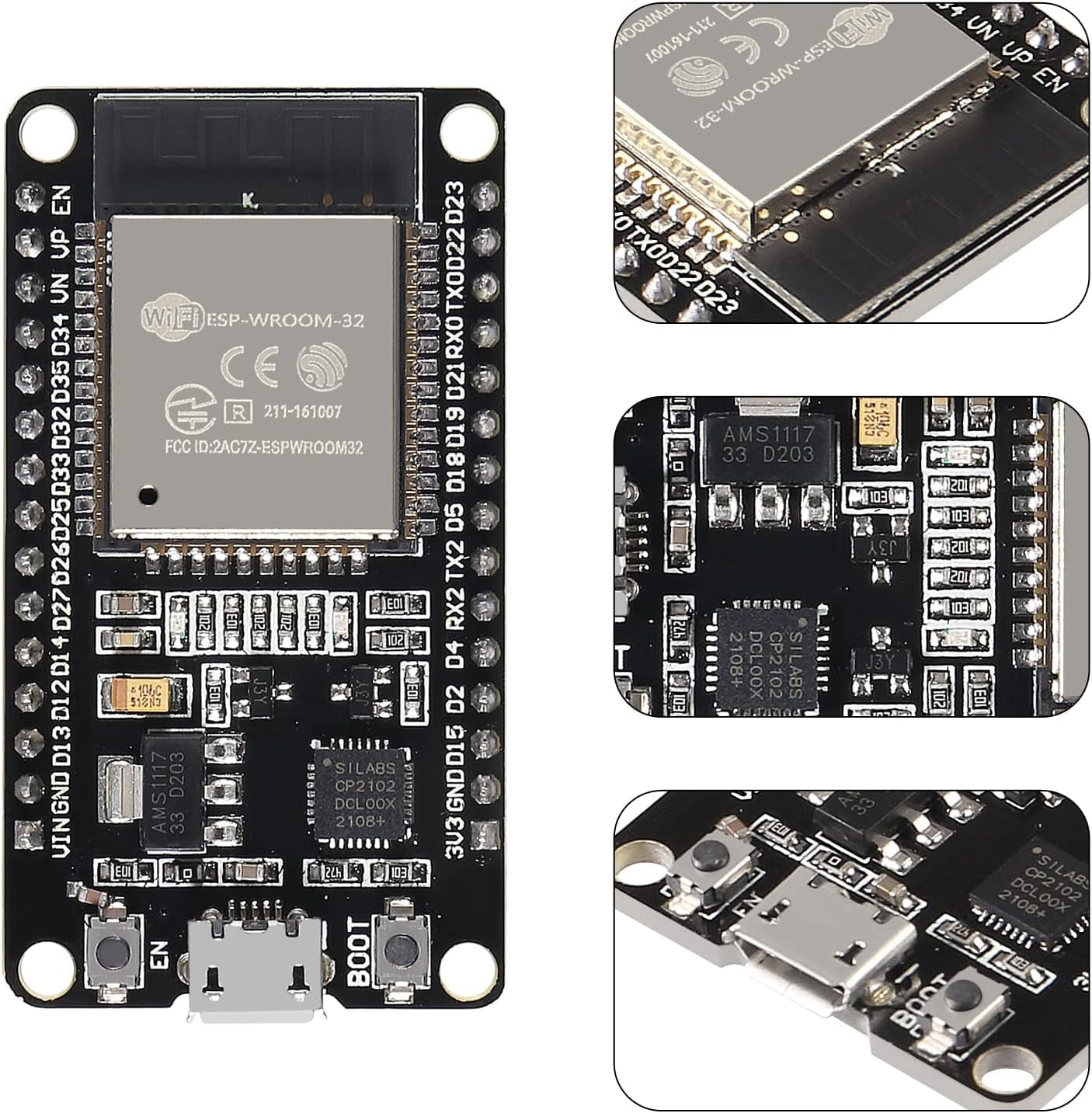 2 Sets ESP-WROOM-32 ESP32 ESP-32S Development Board CP2102 WiFi Bluetooth Ultra-Low Power Dual Core ESP32-DevKitC-32 ESP-WROOM-32 with ESP32 Breakout Board Shield GPIO 1 into 2 for Arduino