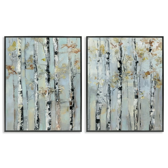 Stupell Industries Autumnal Birch Trees Abstract Painting Black Framed Art Print Wall Art, 11 x 14, Set of 2