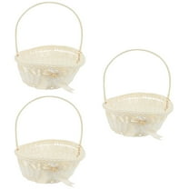 3pcs Plastic Wicker Flower Basket Handle Picnic Basket Fruit Basket Woven Hand Basket