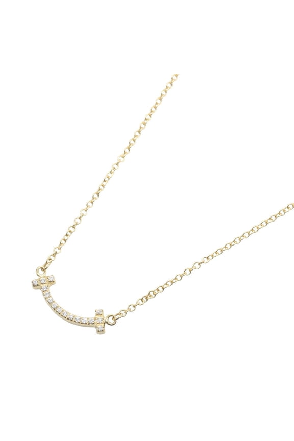Pre-Owned Tiffany & Co. T Smile Mini Diamond Necklace, 18K (Yellow Gold), Diamond, Women's,...