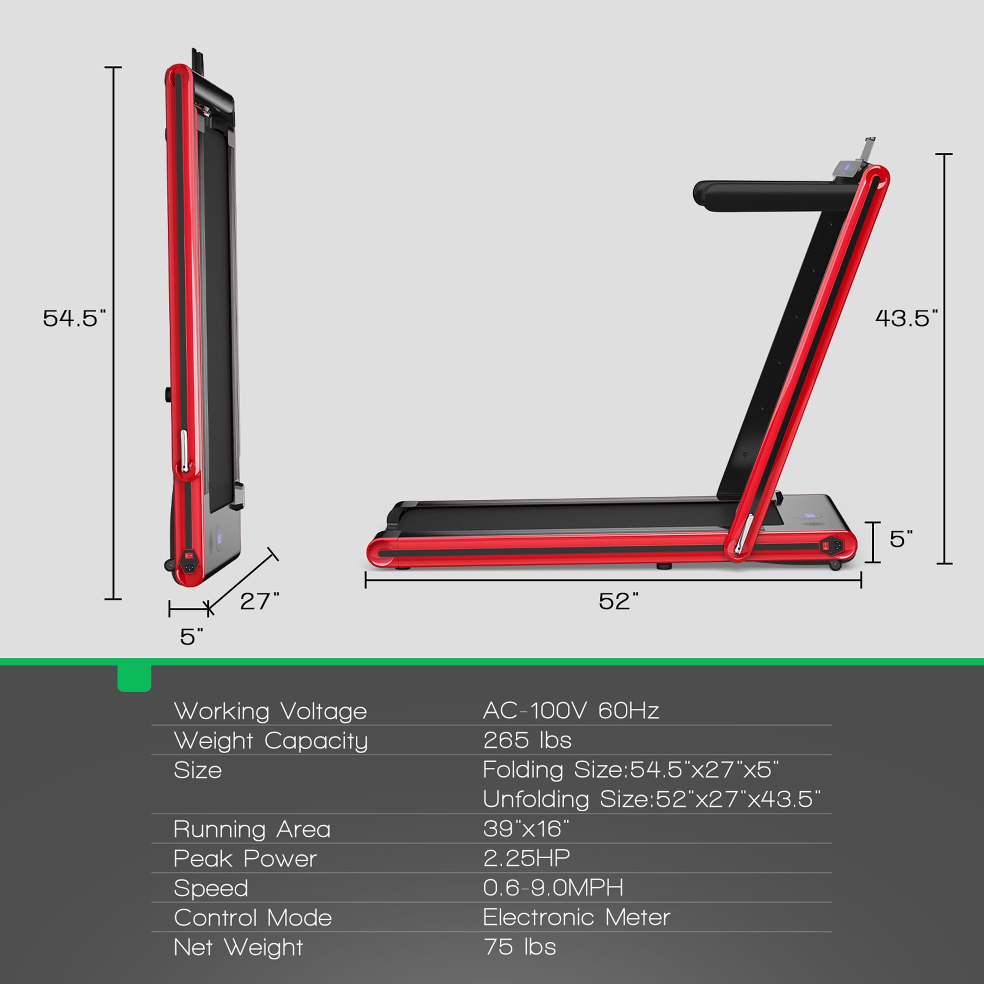 Gymax 2.25HP Folding Treadmill 2-in-1 Walking Running Machine w/ APP & Remote Control Red