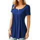 thumbnail image 1 of Sonducket Camiseta de mujer con cuello en V Blusa de manga corta Botón casual Top plisado Prendas para la parte del cuerpo azul XXL, 1 of 1