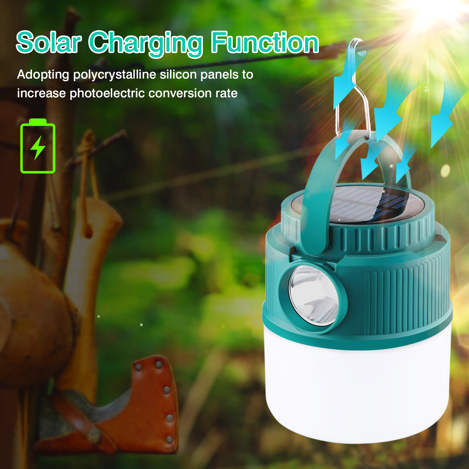 Solar Camping Lights Camping Lanterns LED Camping Light Rechargeable Tent Lamp 4 Modes Spotlight Waterproof Portable Light