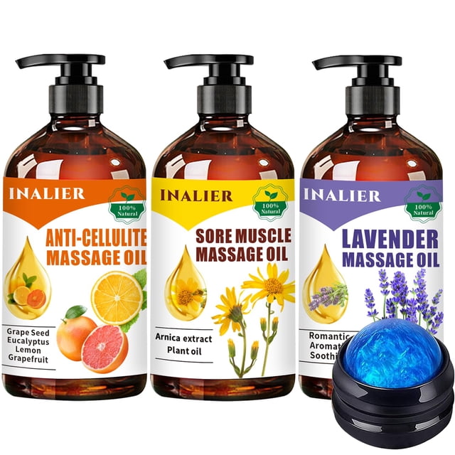 Set de aceites de masaje INALIER para celulitis y dolor muscular con bola de masaje