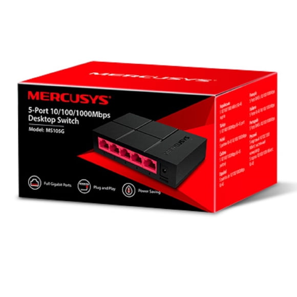 Mini Switch Mercurys MS105G de 5 puertos 10/100/1000 Mbps. Mercusys 5 puertos RJ-45 5V-0.6A LED MS105G