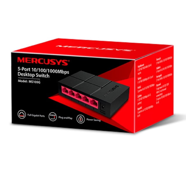 Mini Switch Mercurys MS105G de 5 puertos 10/100/1000 Mbps. Mercusys 5 puertos RJ-45 5V-0.6A LED MS105G