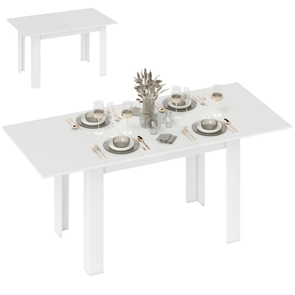 HOMCOM Extendable Dining Table, Kitchen Table for 6-8 People, White