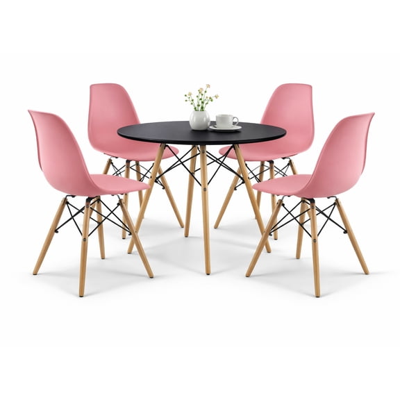 Set de Comedor Oslo 80 Mundo In Mesa negra y 4 Sillas Eames rosa Minimalista