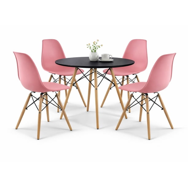 Set de Comedor Oslo 80 Mundo In Mesa negra y 4 Sillas Eames rosa Minimalista