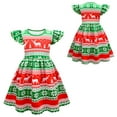 thumbnail image 2 of XEGLSBU Christmas Flower Girl Dress Short Size 6 Kids Girls Flying Sleeve Christmas Cartoon Deer Print Show Dress Home Comfort Dress Green Size 6-7 Years, 2 of 8
