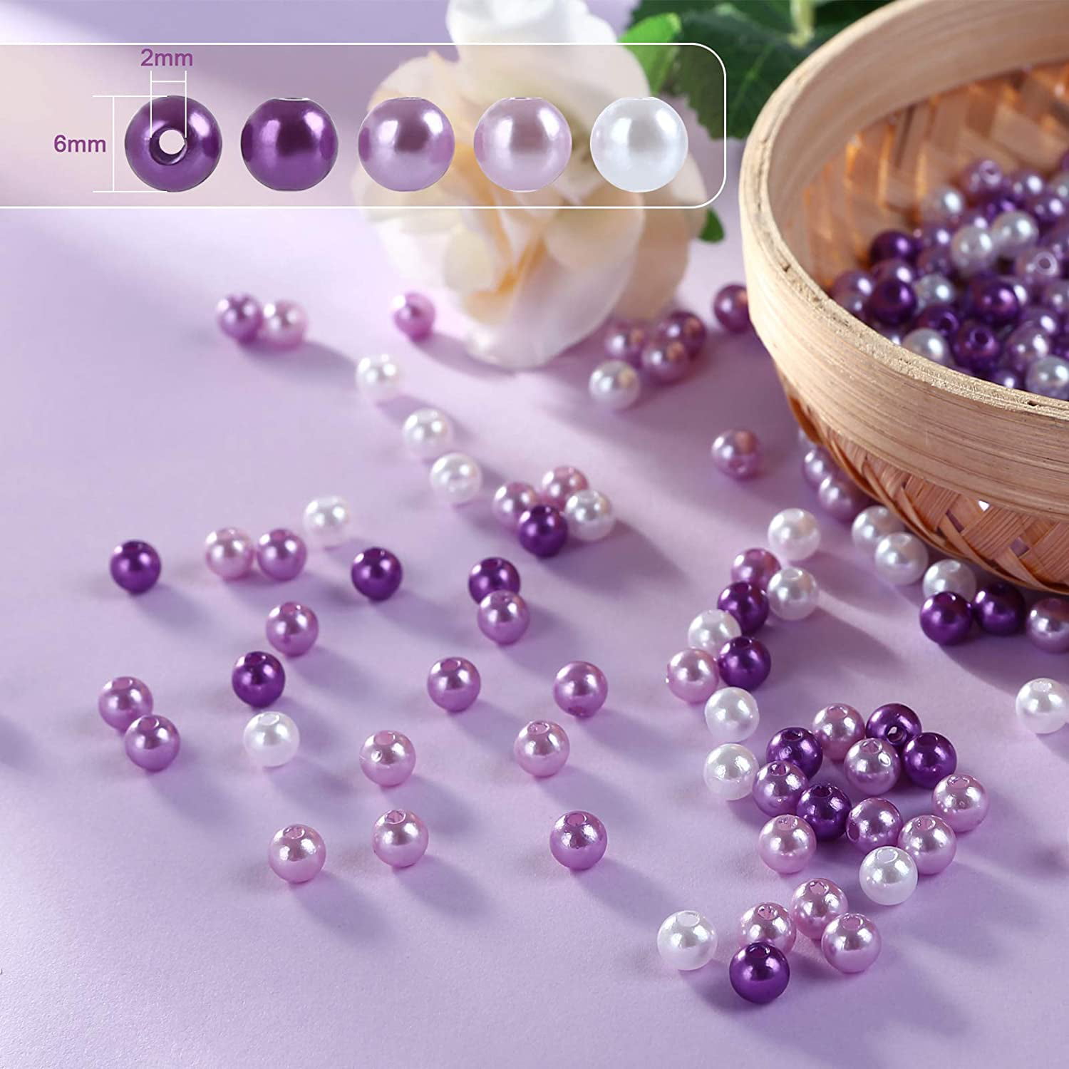 Naler 500pcs Art Pearls, Size 6mm Pearl Beads Charms for Art Craft Decorations Jewellery Making DIY, 4 Colors (Purple Series)