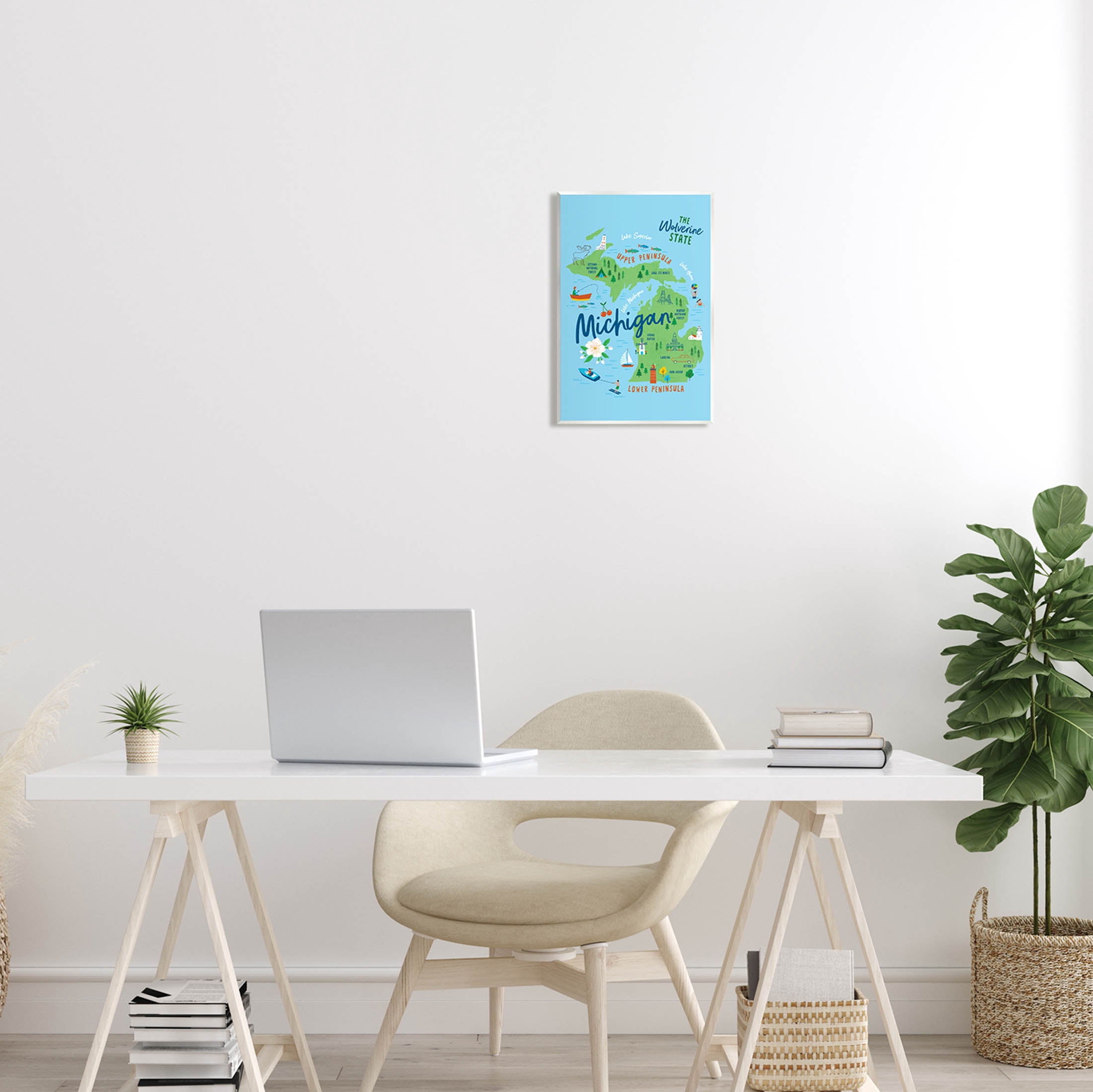 Stupell Industries Everyday Michigan Illustrated Map Graphic Art Unframed Art Print Wall Art, Design by Nina Seven