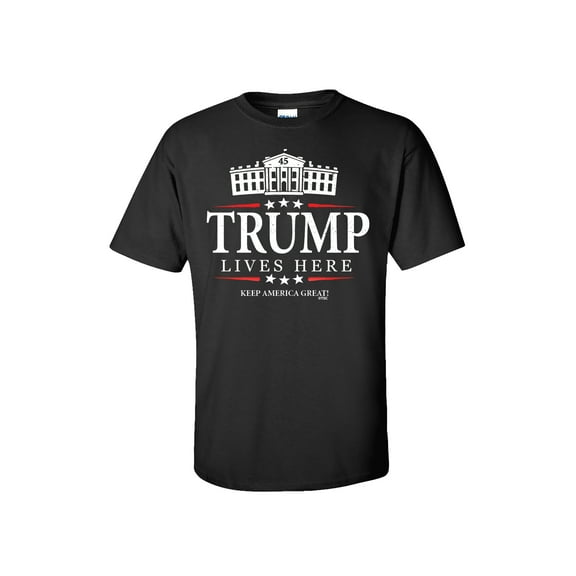 Political Trump Lives Here Adult Short Sleeve T-Shirt-Black-5XL