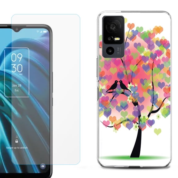 OneToughShield ® for TCL 40 XE 5G Shockproof Fashion Phone Case, with Tempered Glass Screen Protector - Color Hearts Tree