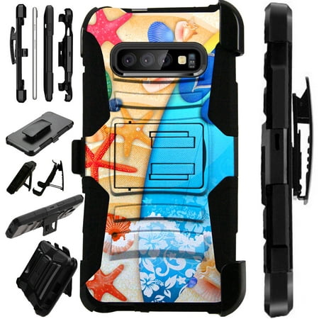 Compatible Samsung Galaxy S10 S 10 (2019) Case Armor Hybrid Phone Cover LuxGuard Holster (Beach