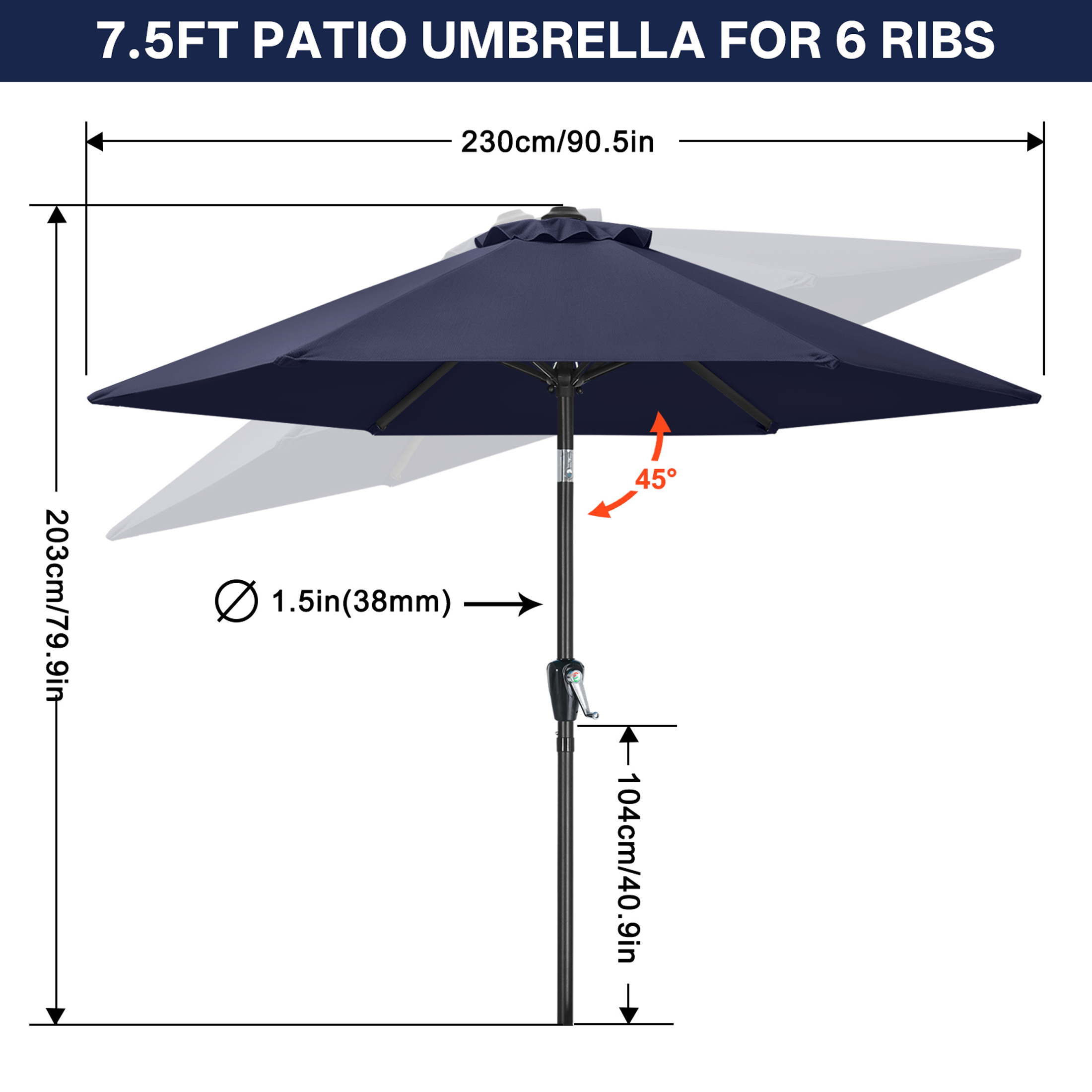 MASTERCANOPY 7.5 Ft Patio Market Umbrella, Navy Blue photo 3