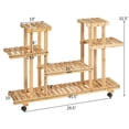 thumbnail image 3 of Topbuy 4-Tier Rolling Flower Rack Wood Plant Stand 12 Pots Bonsai Display Shelf w/ Lockable Casters, 3 of 7