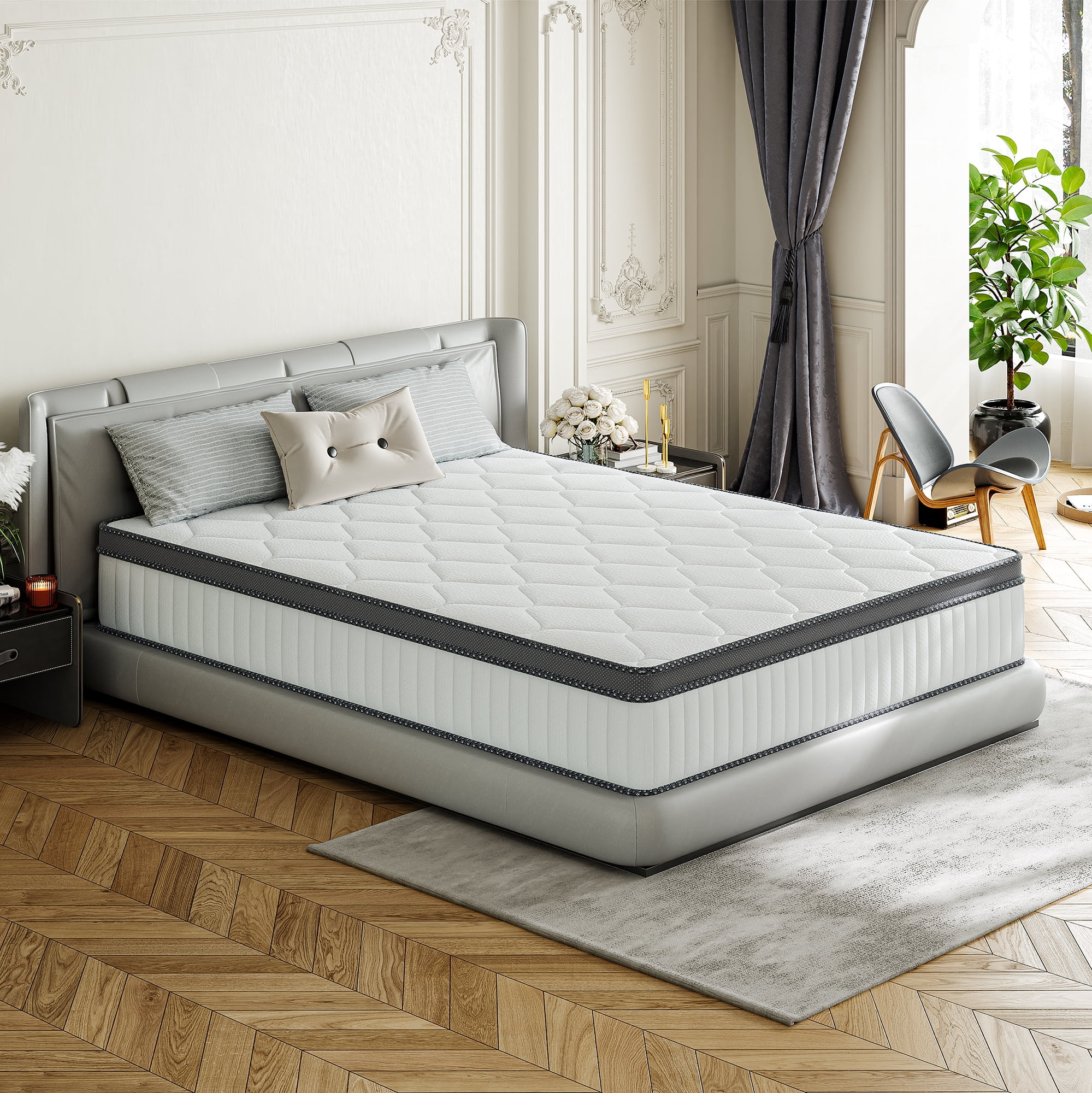POSMOND 12 inch King Size Mattress, Cooling Gel Memory Foam Hybrid Mattress in a Box, Individually Pocketed Springs, Bamboo Charcoal Cotton, Motion Isolation, CertiPUR-US Certified, Medium Firm
