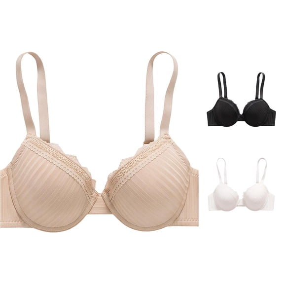 XFeng Women Embossed Letter Wireless Push Up Bra Wide Strap Seamless Bra
