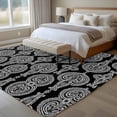 thumbnail image 4 of Non-Slip Rug Pad Rugs Abstract Paisley Flower Texture Rectangle Area Rugs 5x7Ft Soft Carpet Pads for Living Room Kids Room, Ethnic White Floral on Black, 4 of 9