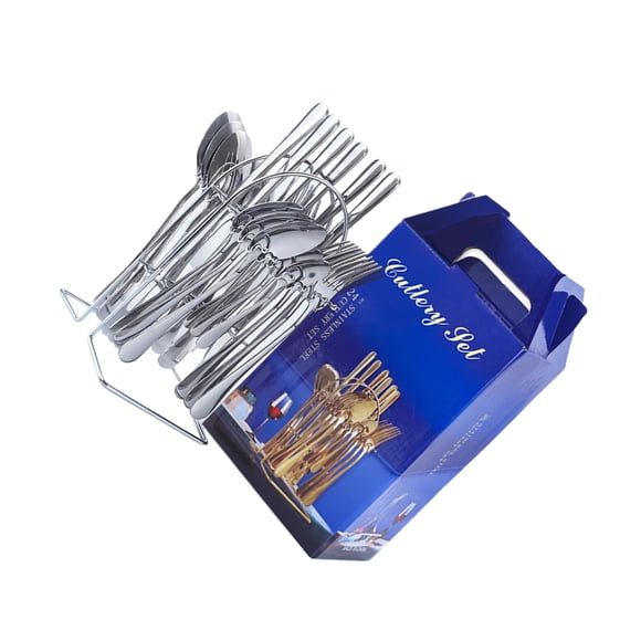 Toystoory Juego de cubiertos de acero inoxidable de 24 piezas, vajilla diaria resistente y duradera, cubiertos, cuchara, tenedor Mostrada plateado