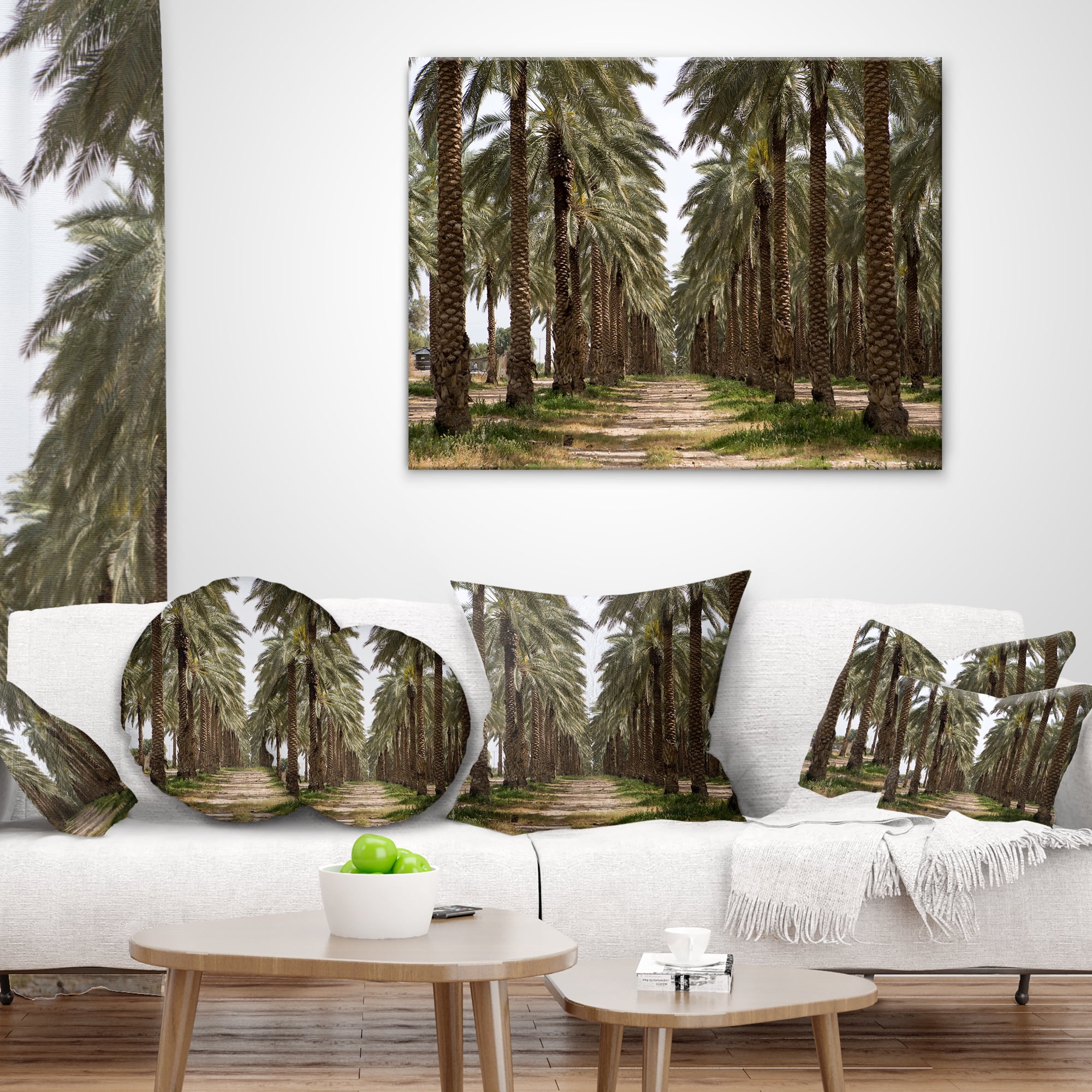 Designart Date Palm Plantation Photography - Modern Forest Throw Pillow - 12x20