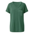 thumbnail image 4 of USSUMA Womens Tank Tops Women's Solid Short Sleeve V-Neck Casual Pockets Tee Tops T Shirt Vintage Summer Saving Green Polyester XXL, 4 of 5