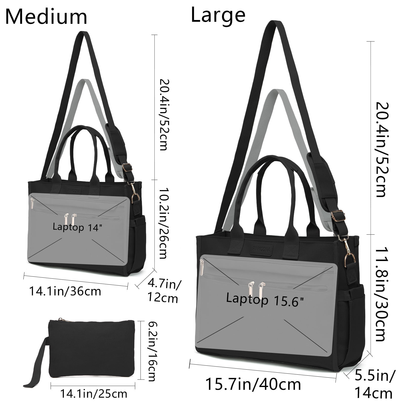 2PCS Women's Large Canvas Tote Bag Set, Multi-Pocket Laptop Shoulder & Crossbody Bag with Zipper and Pouch for Work, Teacher, College, Travel