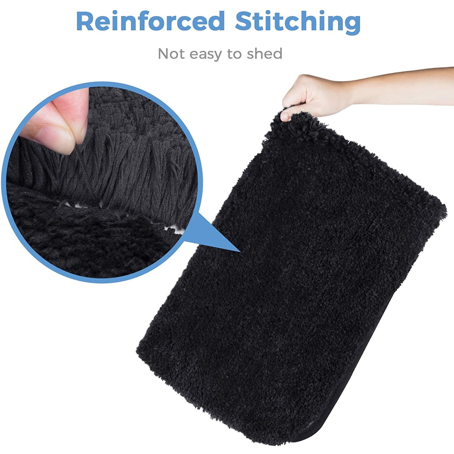 Large Black Bathroom Rugs, 16"×24" Absorbent Shaggy Shower Mat, Microfiber Bath Mats for Bathroom, Luxury Bathroom Floor Mats Rubber Back