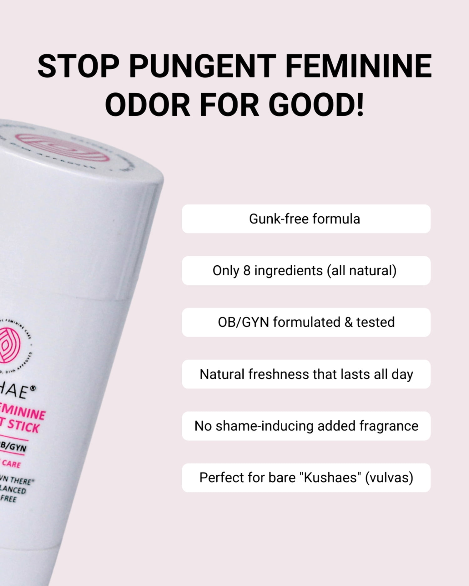 Kushae Natural Feminine Deodorant Stick, 2 Pack