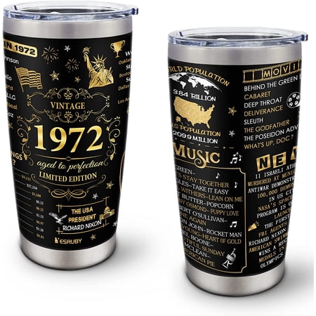50th Birthday Gifts For Women Tumbler 20OZ Vintage 1972 Birthday Gifts For Women 50th Birthday Decorations 50 Year Old Gifts Mens 50th Birthday Gift Ideas Gifts For 50 Years back in 1972 Cup 1PC