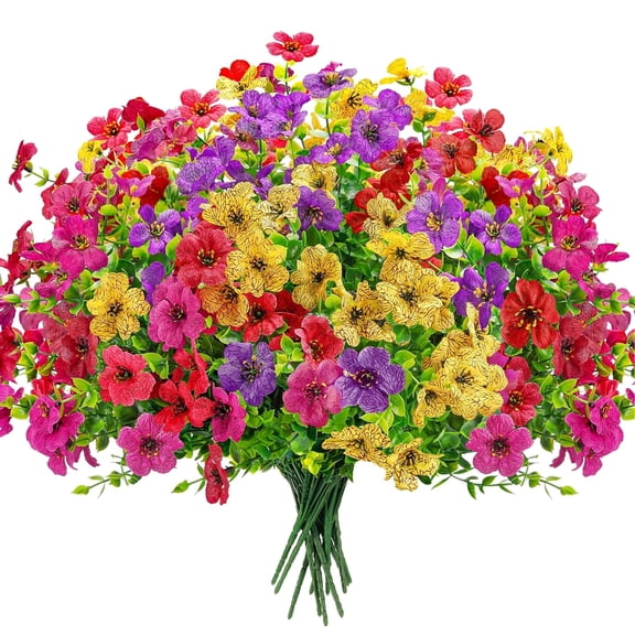 12 Bundles Realistic Artificial Flowers for Outdoors UV Resistant Faux Blooms Spring Summer Decorations for Home Porch Patio Garden Outside Decor