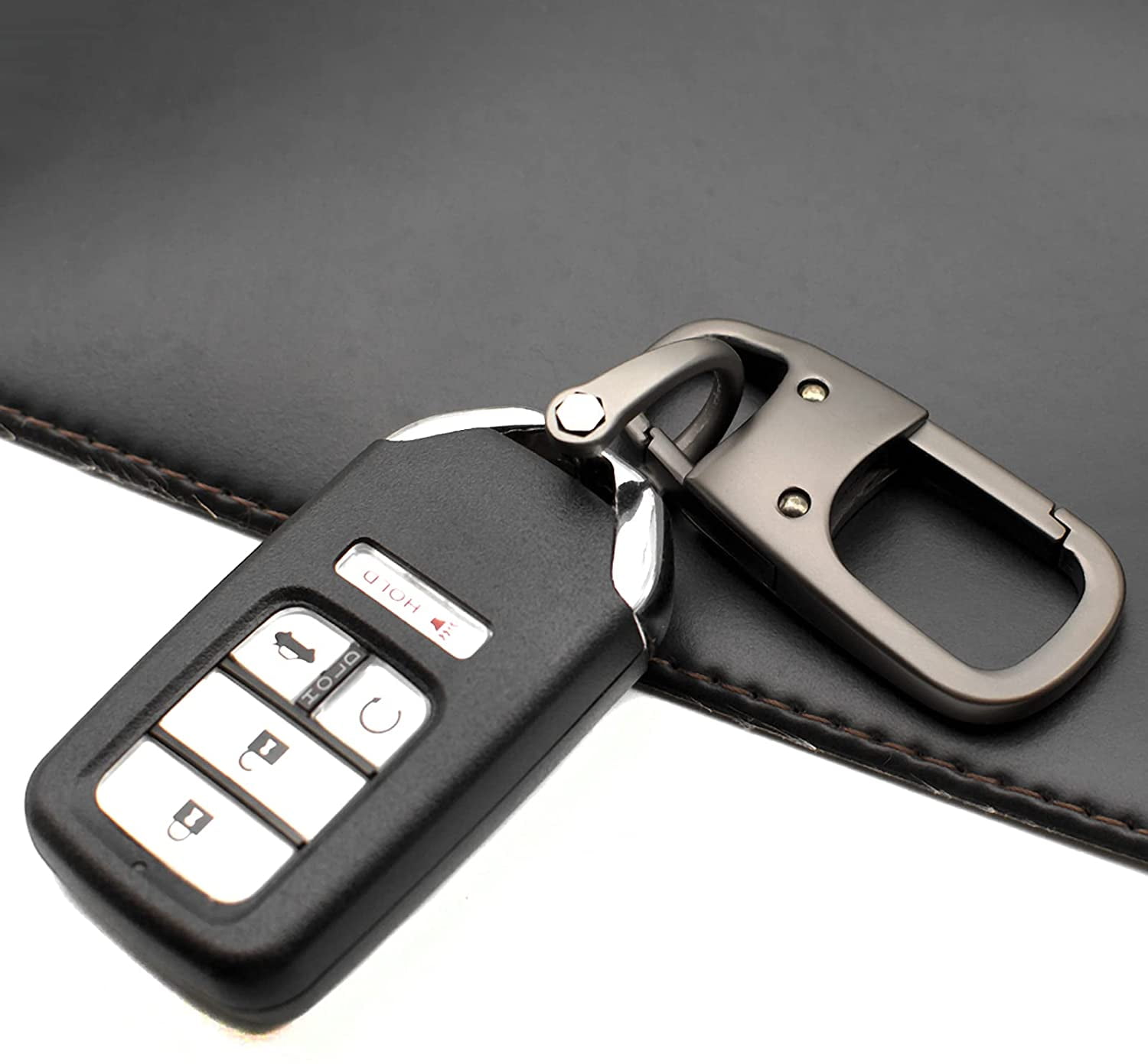 Metal Keychain Car Fob Key Chain Holder Clip with Detachable Valet Key Ring & Anti-Lost D-Ring for Men and Women - Gunmetal