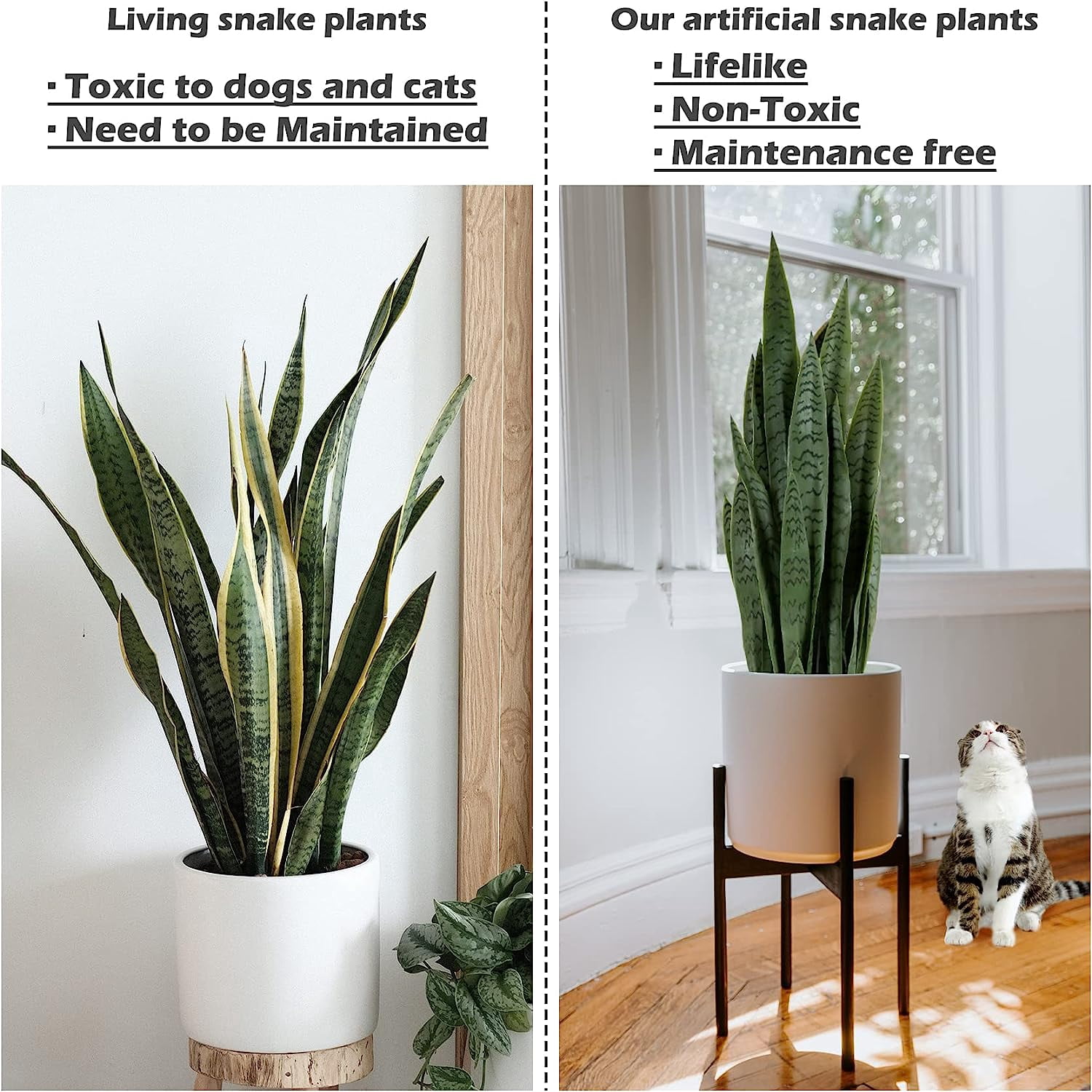 Garden 3ft Artificial Snake Plant Fake Sansevieria Indoor Outdoor, 28 Thick Leaves Lifelike Faux Silk Plant, Home Decor Mother in Law Tongue Plant 35in, with Black pot & Dry Moss Included, Green