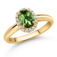 thumbnail image 2 of Gem Stone King 10K Yellow Gold Green Tourmaline and White Lab Grown Diamond Halo Engagement Ring for Women (0.83 Cttw, Gemstone October Birthstone, Oval 7X5MM, Size 8), 2 of 4