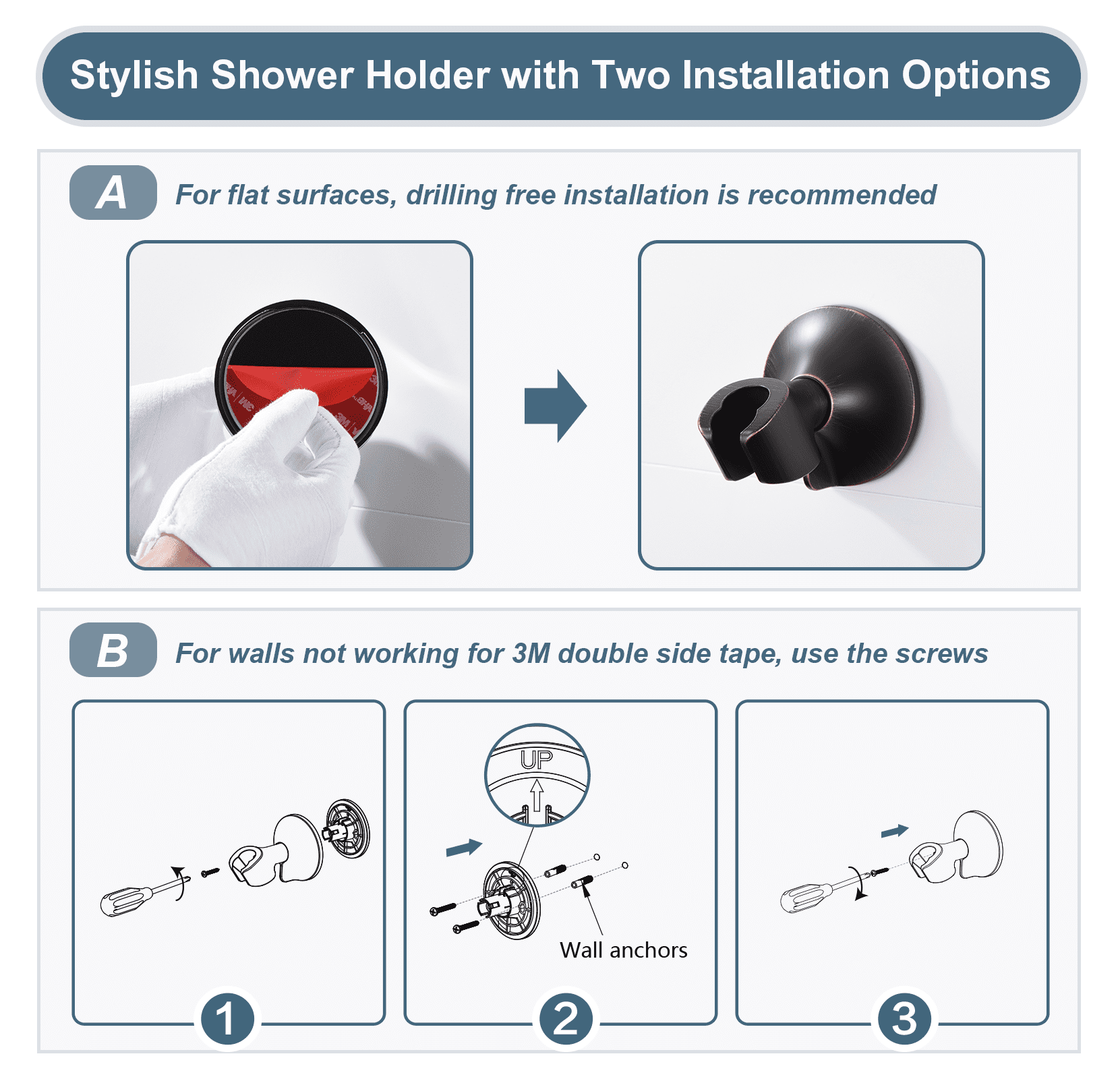 BRIGHT SHOWERS High Pressure Rain Shower Head Combo with Double Extension Arm, 8 Inch Rainfall Shower Head with Handheld Spray, Height Adjustable Dual Square Showerhead Set, Oil-Rubbed Bronze