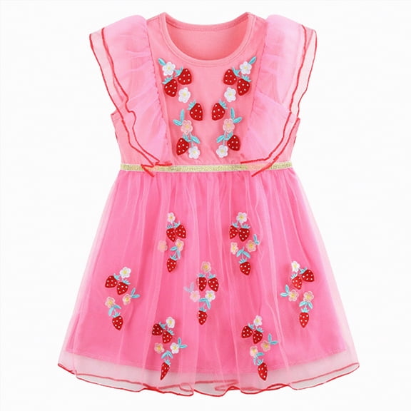 Larisalt Toddler Baby Girl Summer Dress Sleeveless Strawberry Casual Cotton Dresses Kids Daily Clothing