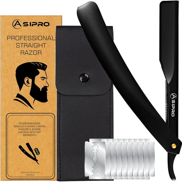 ASIPRO Straight Razor Men with 10 Shaving Blades (20 Single Edge Razors Blades), Straight Edge Razors Rasoir Barbe Homme avec 10 Lame Rasoir Shaving Reusable Barber Razor for Beard