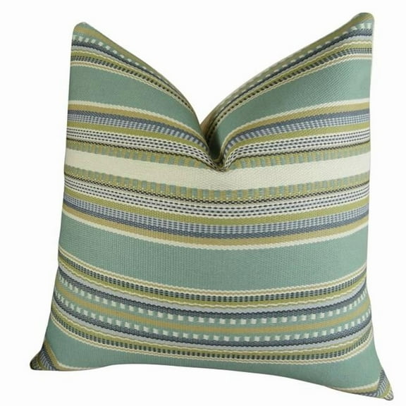 Chic Stripe Aloe Handmade Throw Pillow - Light - Blue - Green & Cream - 12 x 20 in.