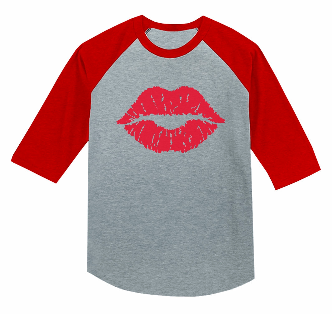 Tstars Girls Valentine's Day Beautiful lip Shirts for Kids Love Red Lips Cute Casual Gift Idea for Girl 3-4 Sleeve Baseball Jersey Toddler - image 1 of 5