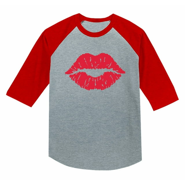 Tstars Girls Valentine's Day Beautiful lip Shirts for Kids Love Red Lips Cute Casual Gift Idea for Girl 3-4 Sleeve Baseball Jersey Toddler