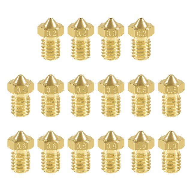 Aokin 16 boquillas extrusoras para impresora 3D, boquillas de latón para E3D V5 V6 0,2 mm, 0,3 mm, 0,4 mm, 0,5 mm, 0,6 mm, 0,8 mm, 1,0 mm para impresora 3D de filamento de 1,75 mm