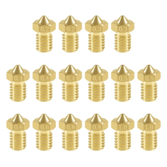 Aokin 16 boquillas extrusoras para impresora 3D, boquillas de latón para E3D V5 V6 0,2 mm, 0,3 mm, 0,4 mm, 0,5 mm, 0,6 mm, 0,8 mm, 1,0 mm para impresora 3D de filamento de 1,75 mm