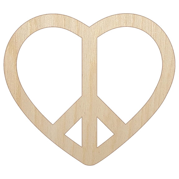 Peace Symbol in Heart Wood Shape Unfinished Piece Cutout Craft DIY Projects - 4.70 Inch Size - 1/8 Inch Thick