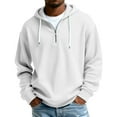 thumbnail image 2 of Dwelliawo Quarter Zip Hoodie Men Long Sleeve Corduroy Knit Drawstring Solid Color Hooded Sweatshirt 1/4 Zip Casual Fall Hoodies Pullover with Pockets White S, 2 of 5