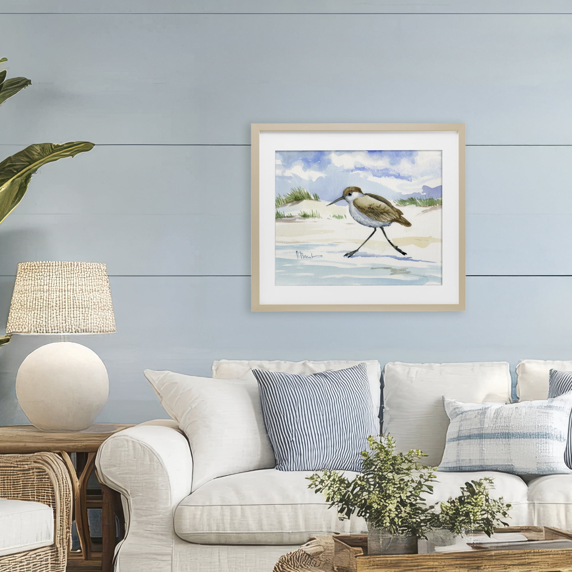 Stupell Industries Inlet Beach Sandpiper Running Birch Framed Print Under Glass, design by Paul Brent