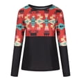 thumbnail image 1 of Moda mujer casual impreso cuello redondo manga larga otoño blusa pullver tops Pompotops FGAJ8475, 1 of 7