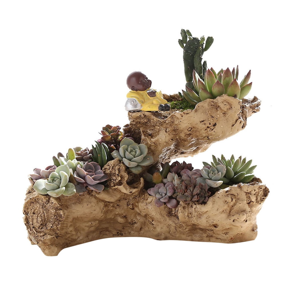 YOSADIER Multilayer Resin Planter Resin Driftwood Planter Brown Decorative Home Decoration 3 Pots